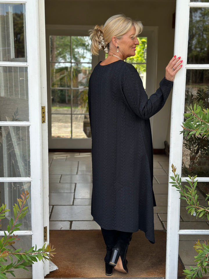 Cable Knit Dipped Hem Dress - Malissa J | Black