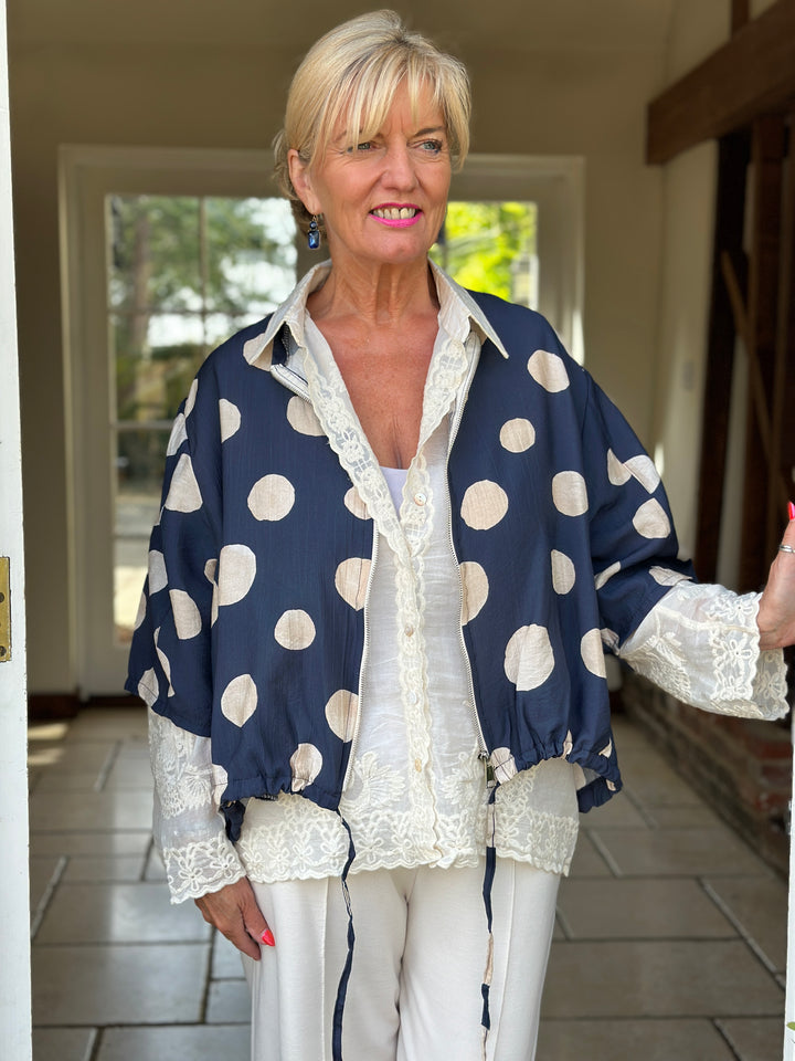 Polka Dot Zip Jacket | Navy