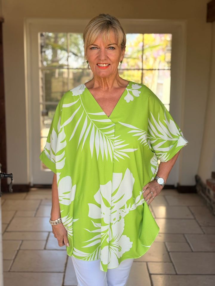 Tropical Print Tunic Top | Lime Green