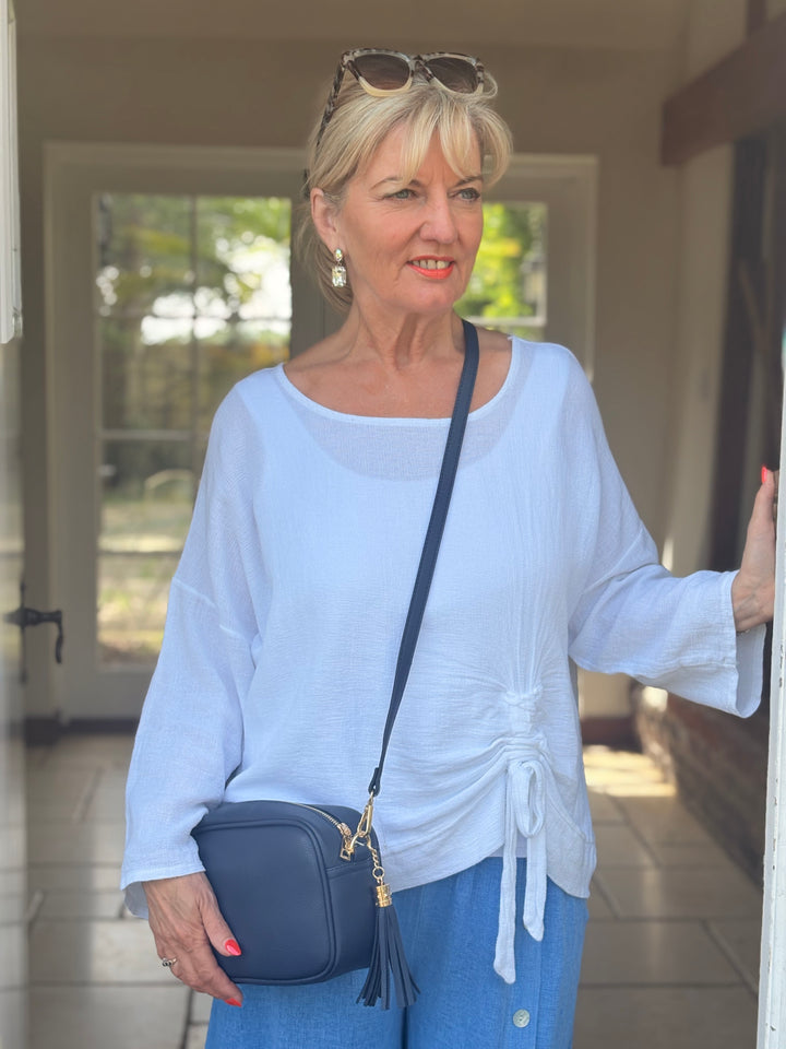Faux Leather Cross Body Bag | Navy