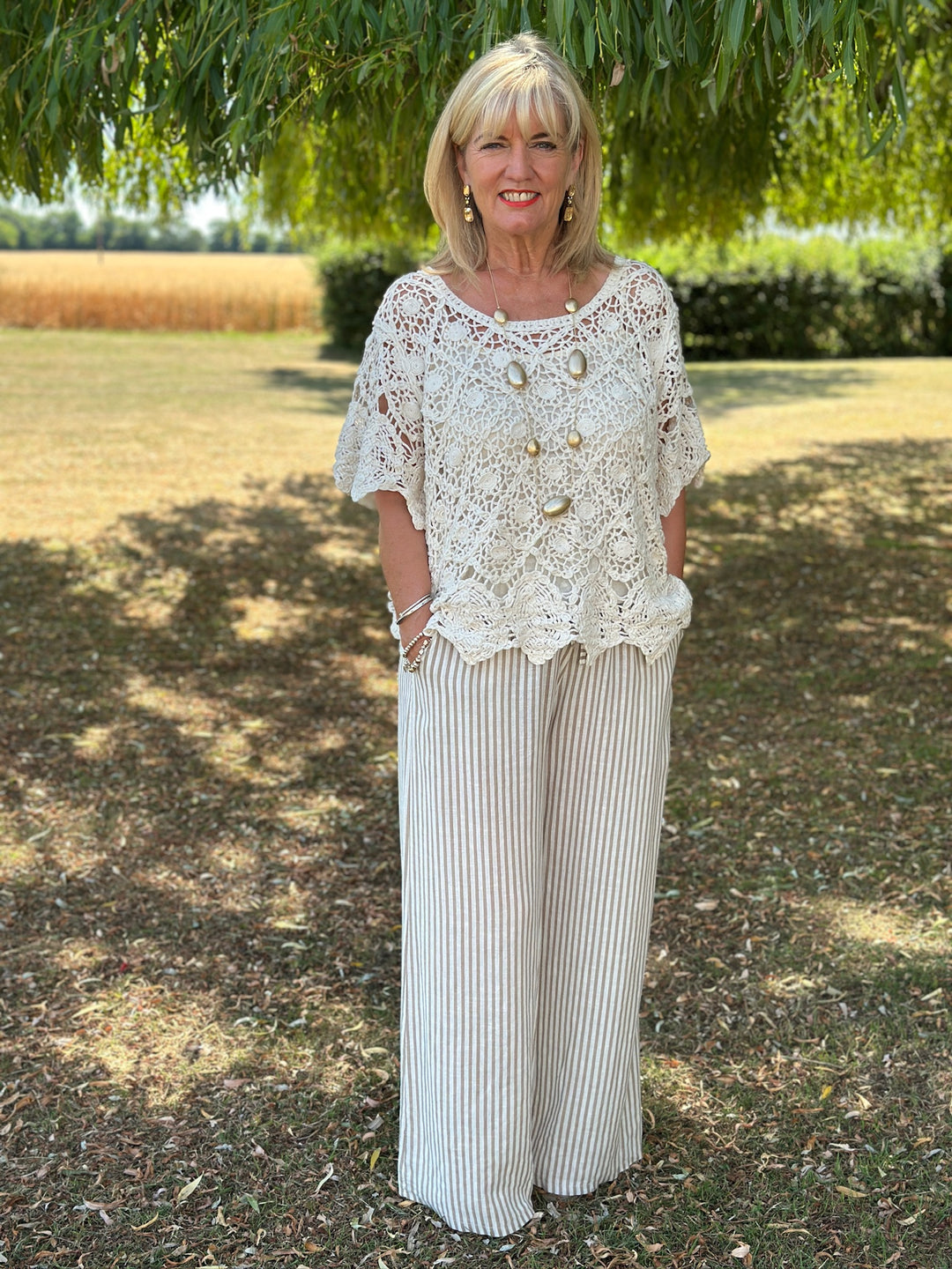 Two Piece Cotton Crochet Top | Beige