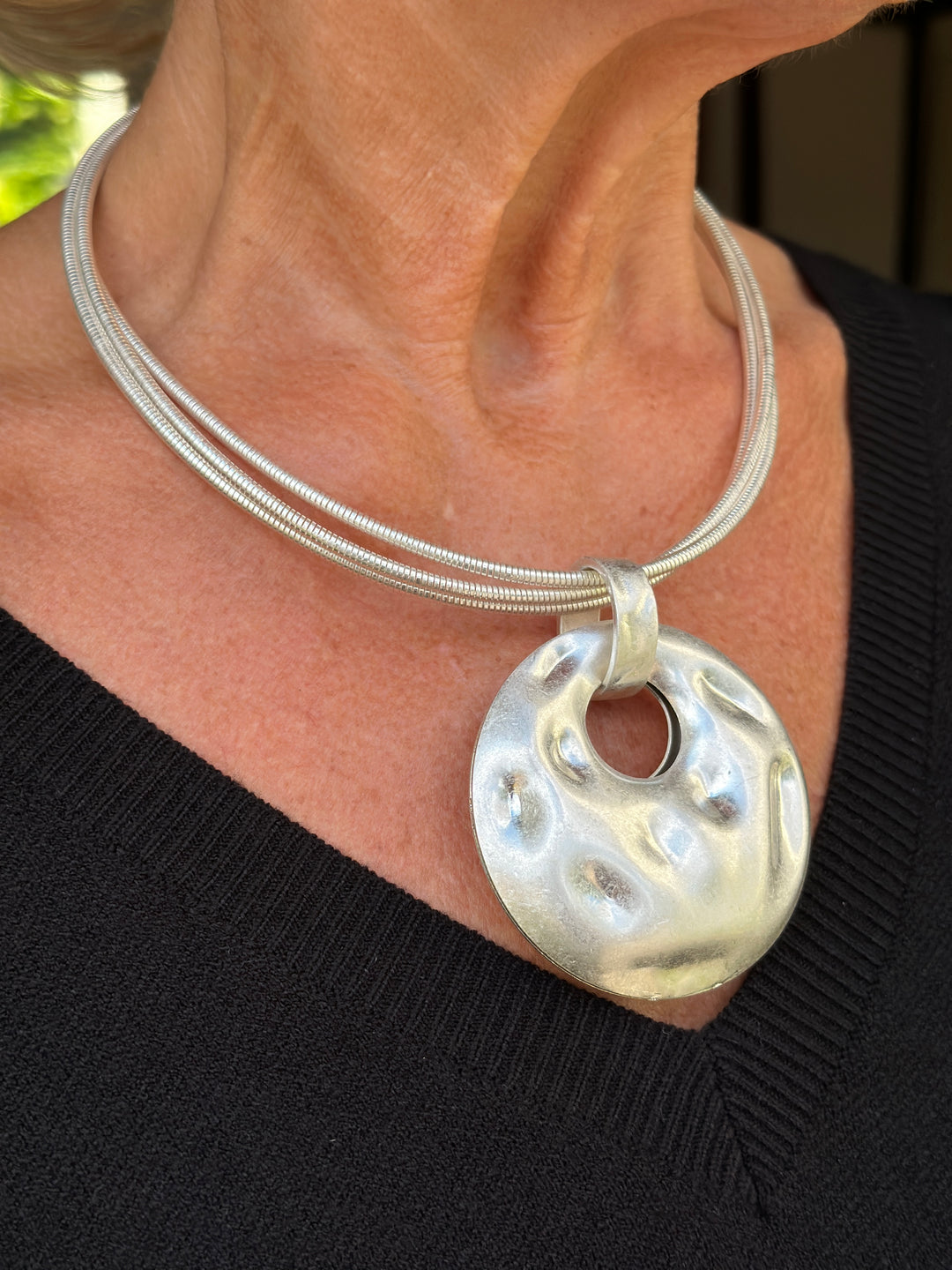 Disc Three Strand Pendant Necklace | Silver
