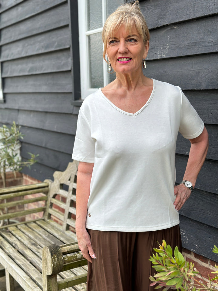 Luxe V-Neck Jersey Tee - Malissa J | White