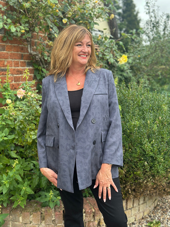 Embellished Leopard Blazer - Malissa J | Slate