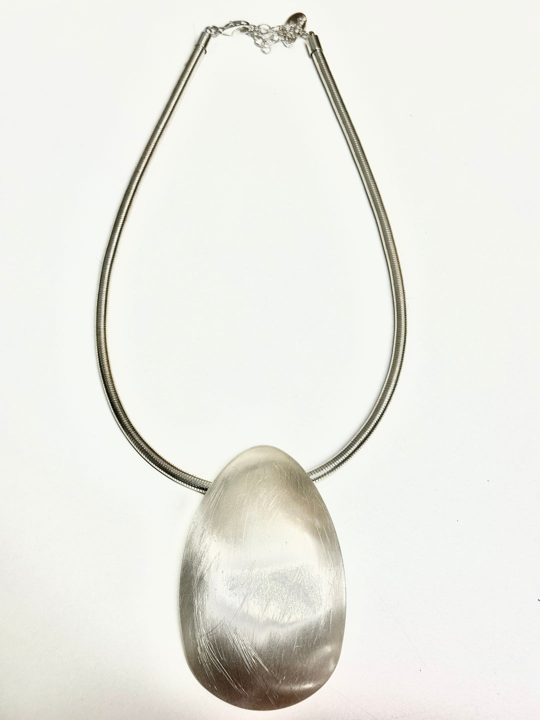 Brushed Oval Drop Necklace | Silver - Mandy's Heaven 