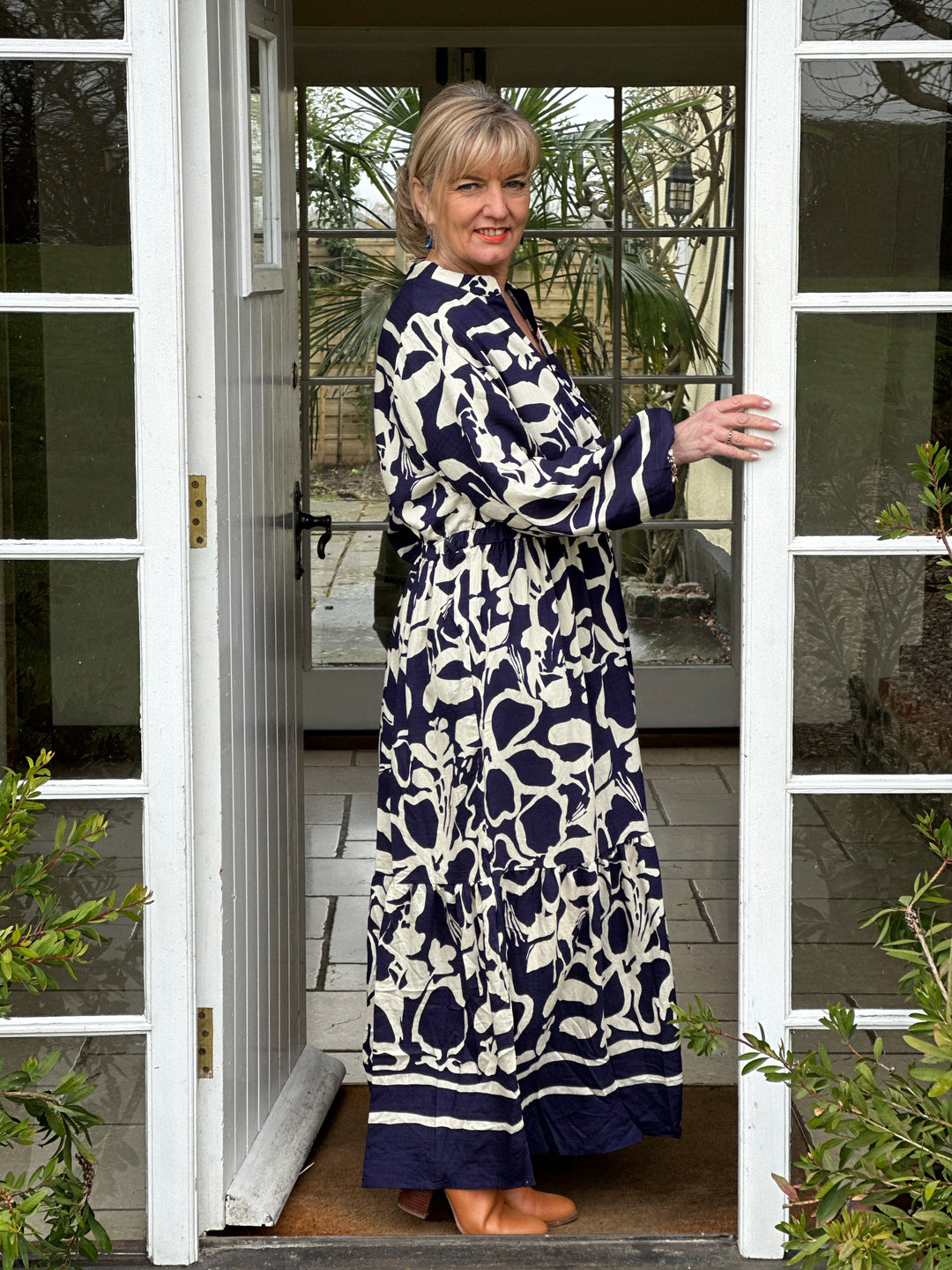 Pattern Drawstring Maxi Dress | Navy - Mandy's Heaven 