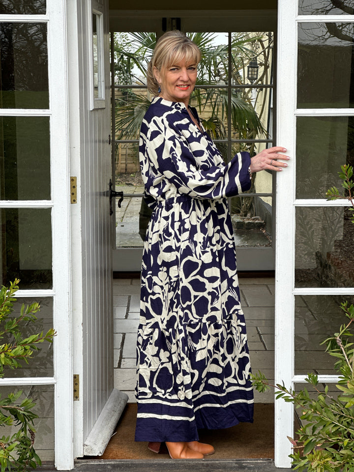 Pattern Drawstring Maxi Dress | Navy - Mandy's Heaven 