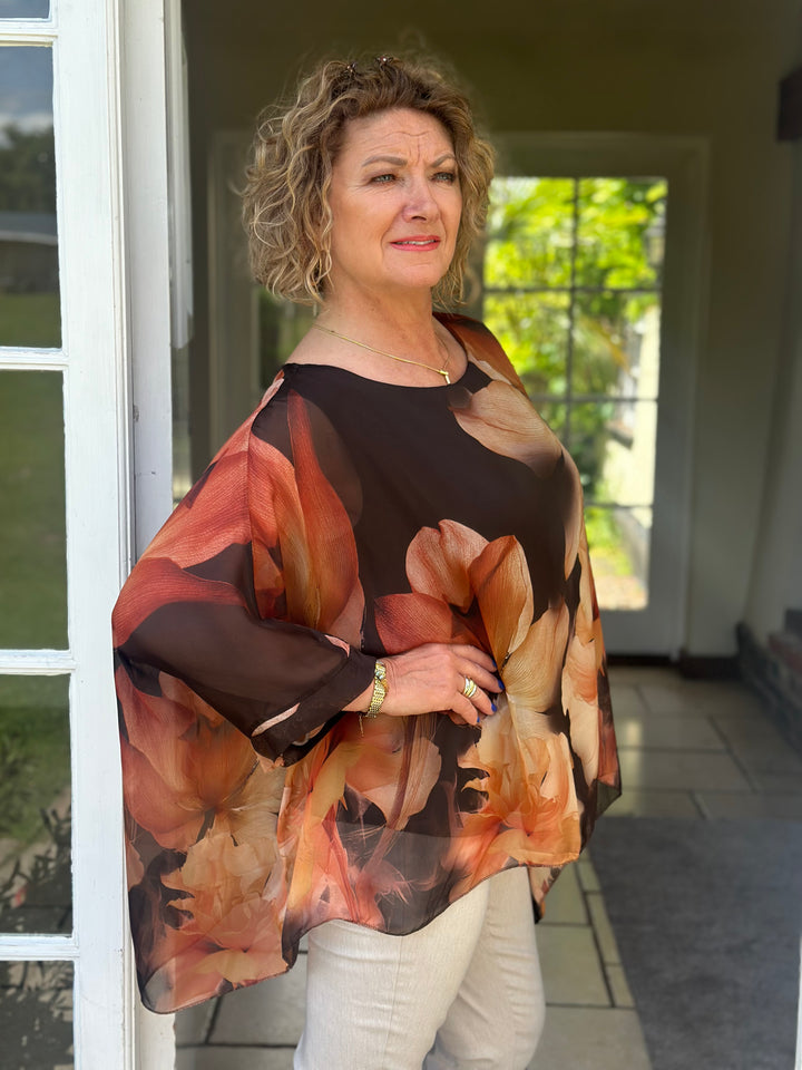Botanical Mia Silk Blouse | Brown