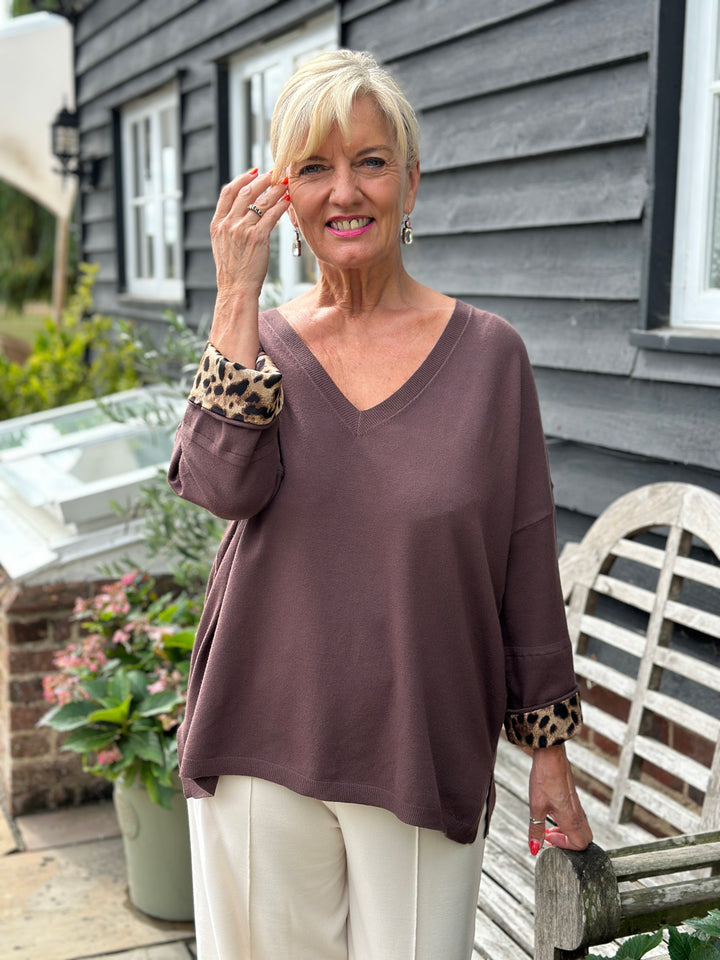 Leopard Cuff Jumper - Malissa J | Chocolate Brown
