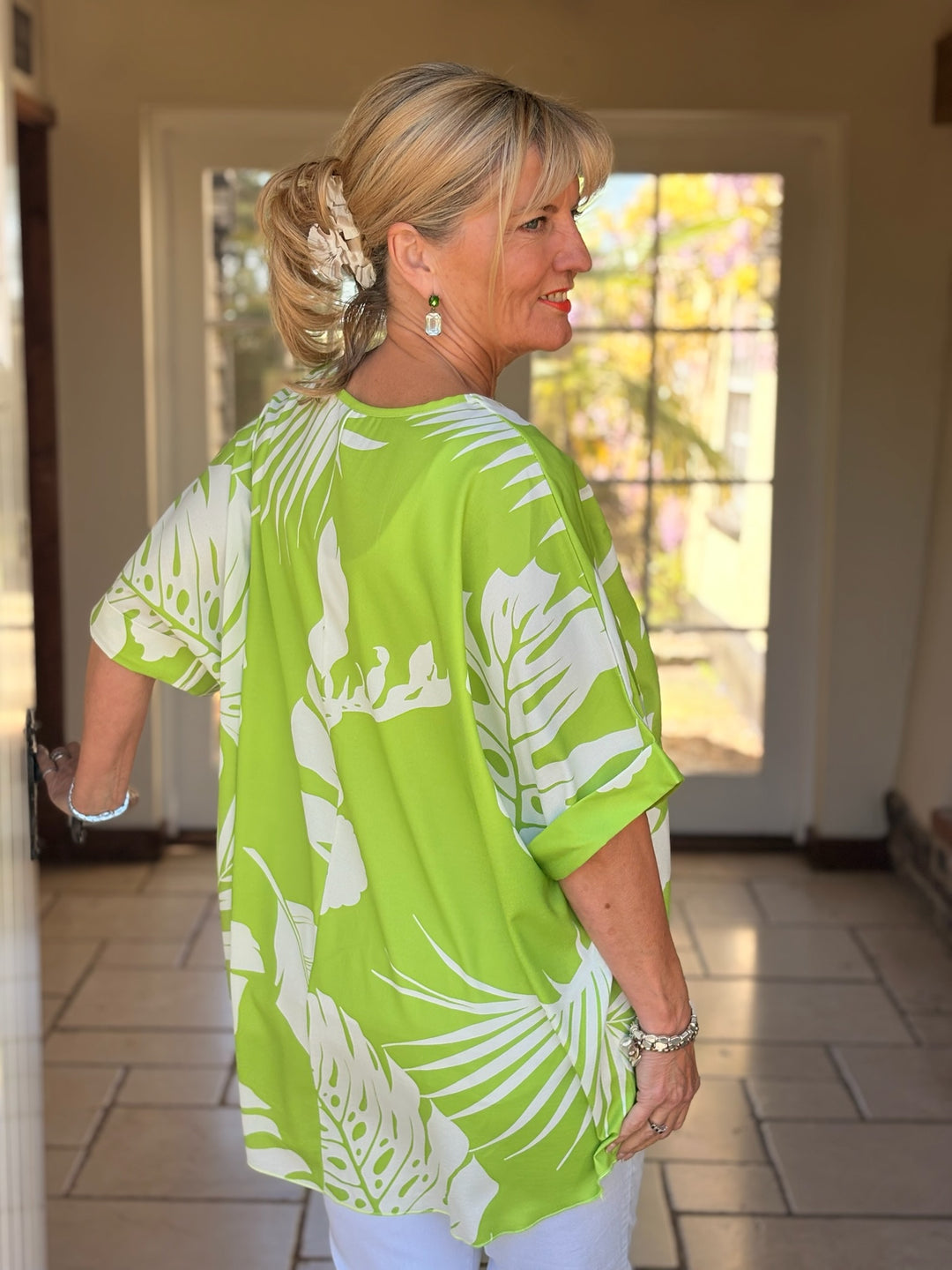 Tropical Print Tunic Top | Lime Green