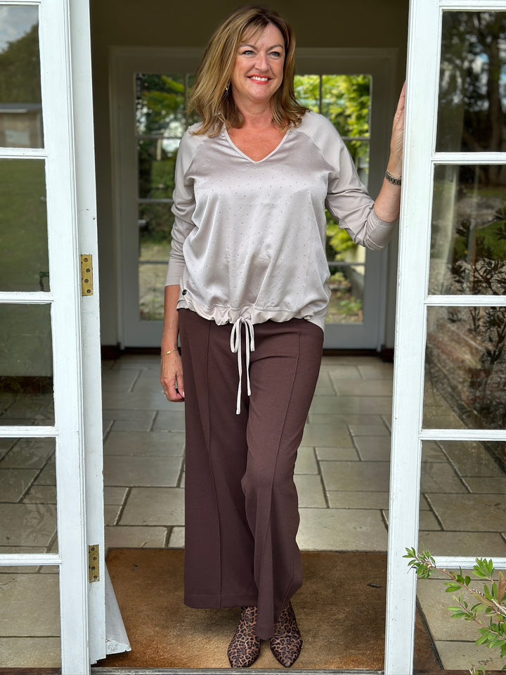 Studded Satin-Feel Front Top - Malissa J | Taupe