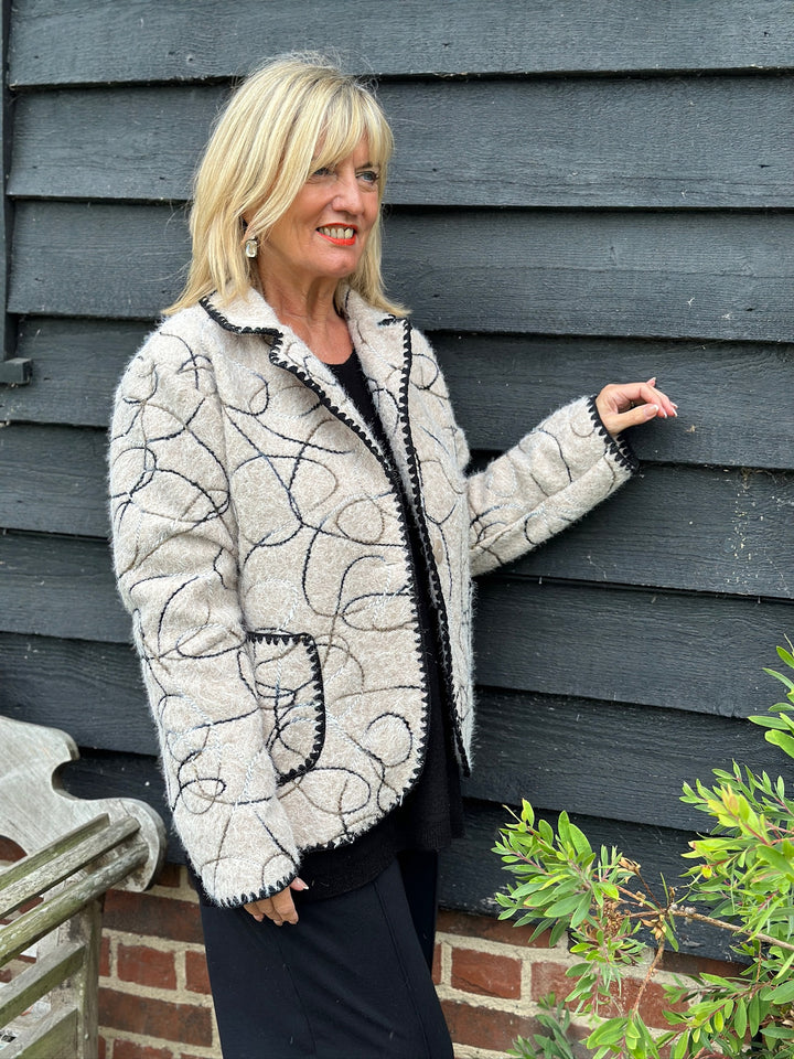 Abstract Swirl Woven Jacket - Short | Stone