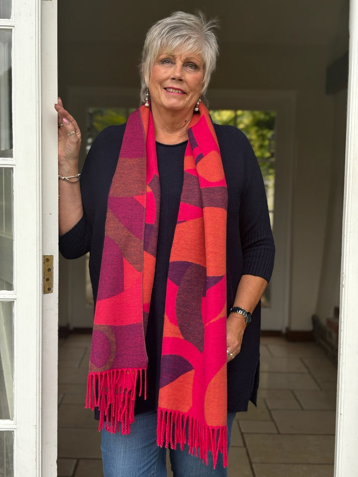 Cashmere Reversible Abstract Scarf | Fuchsia