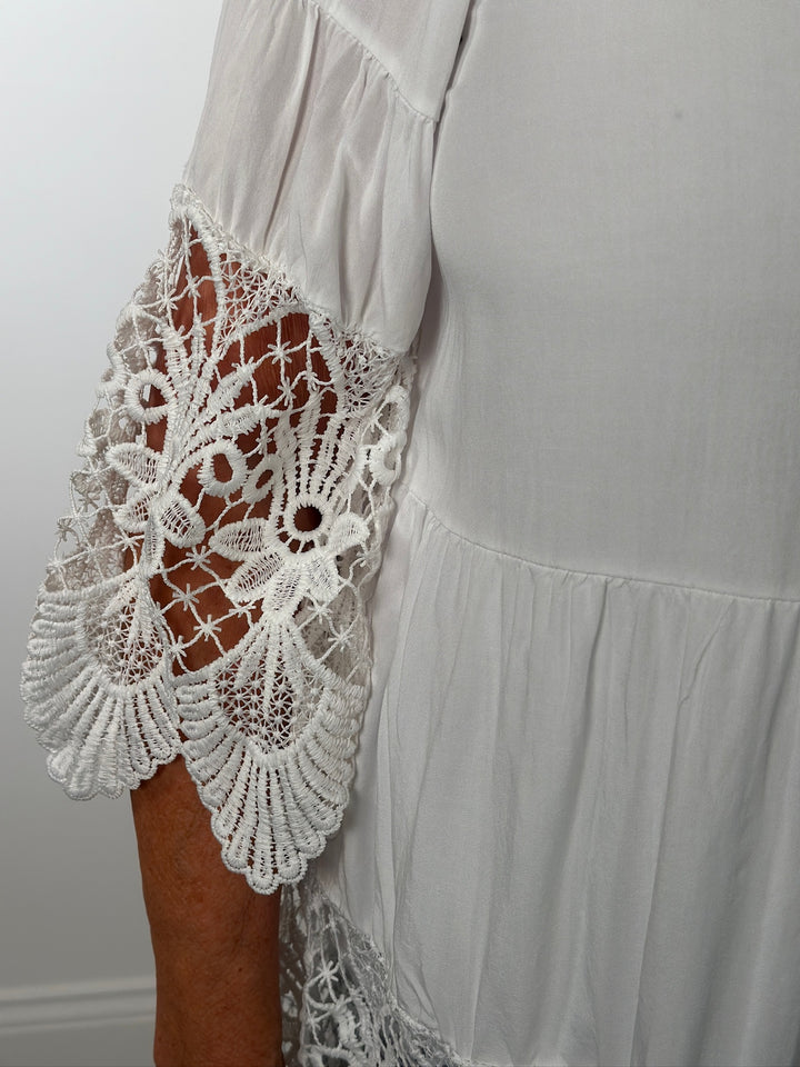 Floaty Crochet Detail Blouse | White