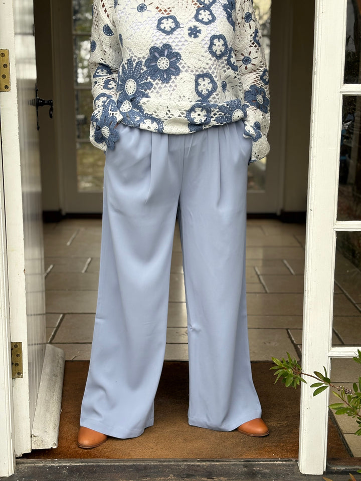 Woven Wide Leg Trouser Sparkle Waist Malissa J | Blue - Mandy's Heaven 