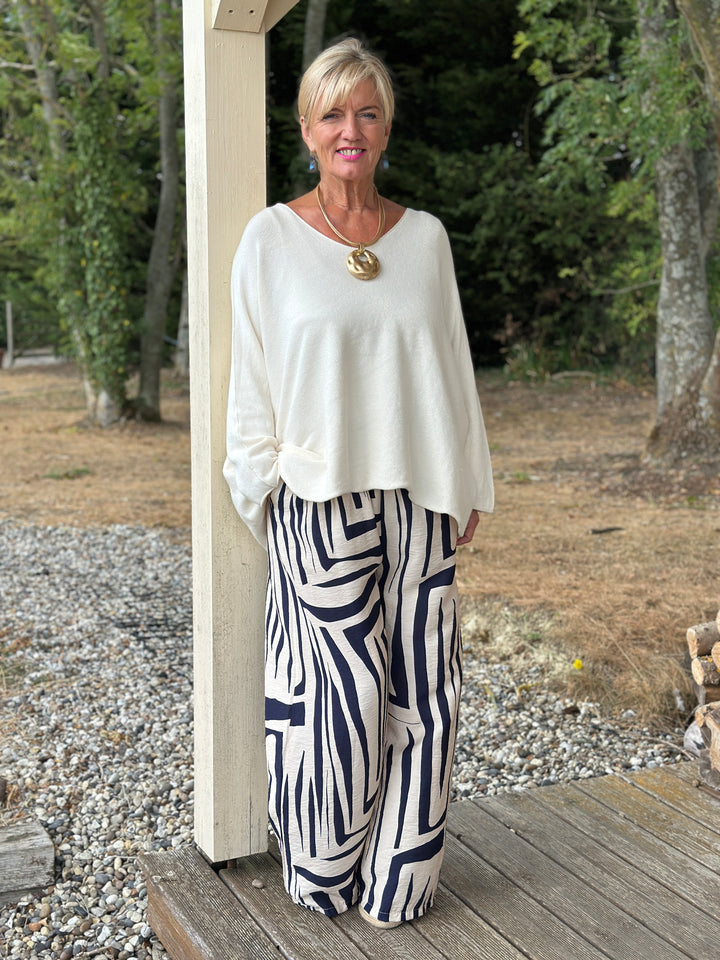 Abstract Print Wide Leg Trousers | Navy