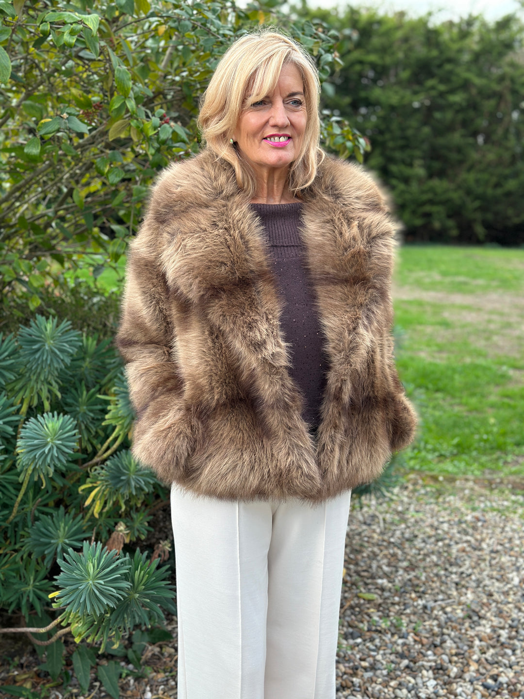 Short Faux Fur Jacket | Brown