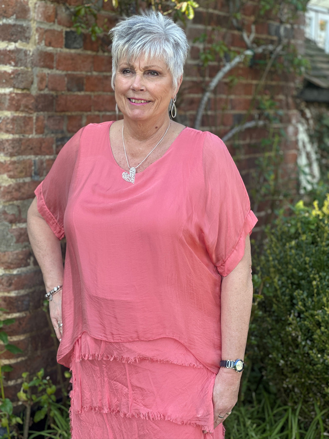 Silk Tiered Ruffle Dress | Coral