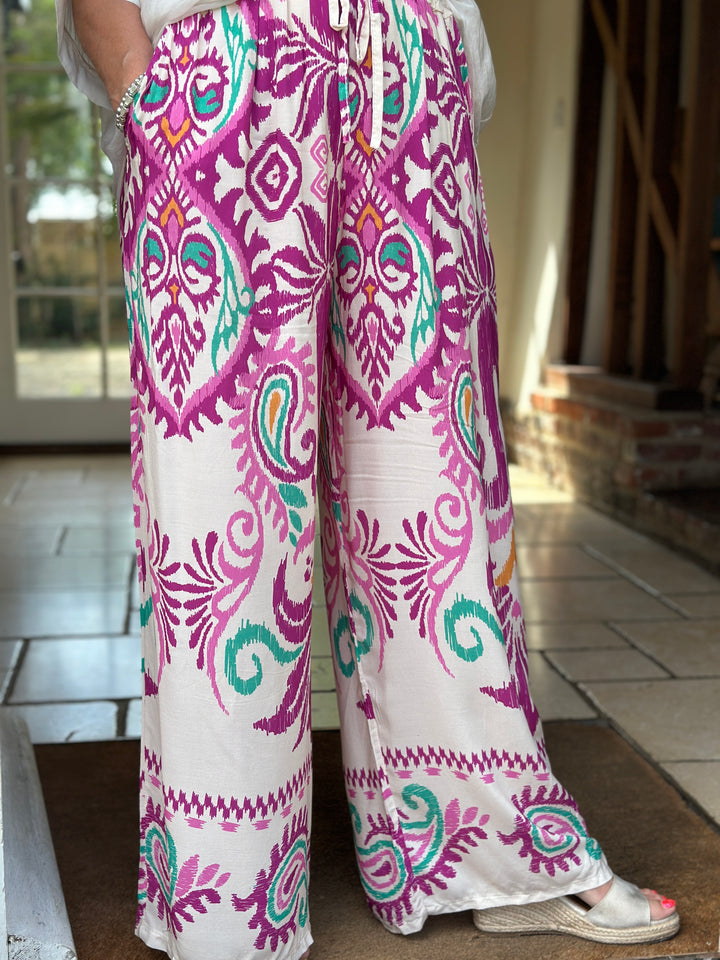 Ikat Print Wide Leg Trouser | Magenta