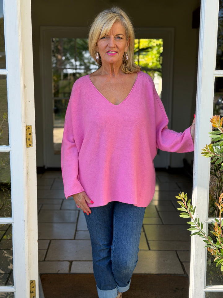 V-Neck Knitted Jumper | Pink