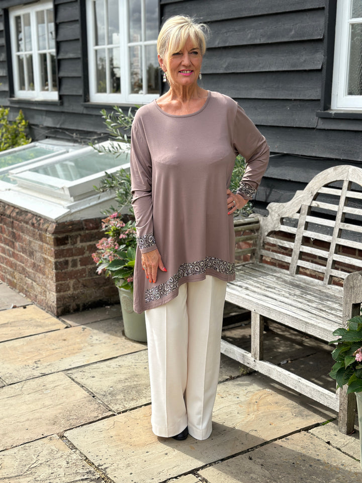 Sparkle Trim Long Sleeve Top - Malissa J | Mushroom