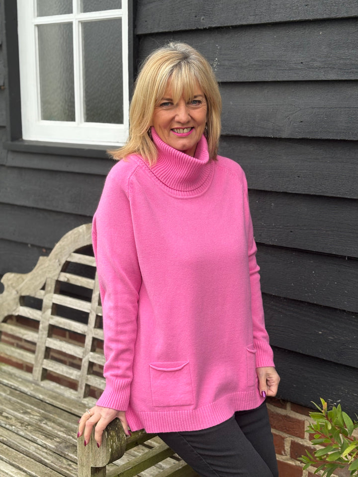 Pocket Roll Neck Jumper | Bubblegum Pink