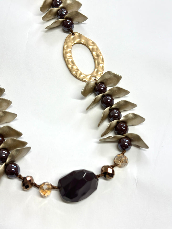 Leaf Cluster Long Necklace | Brown