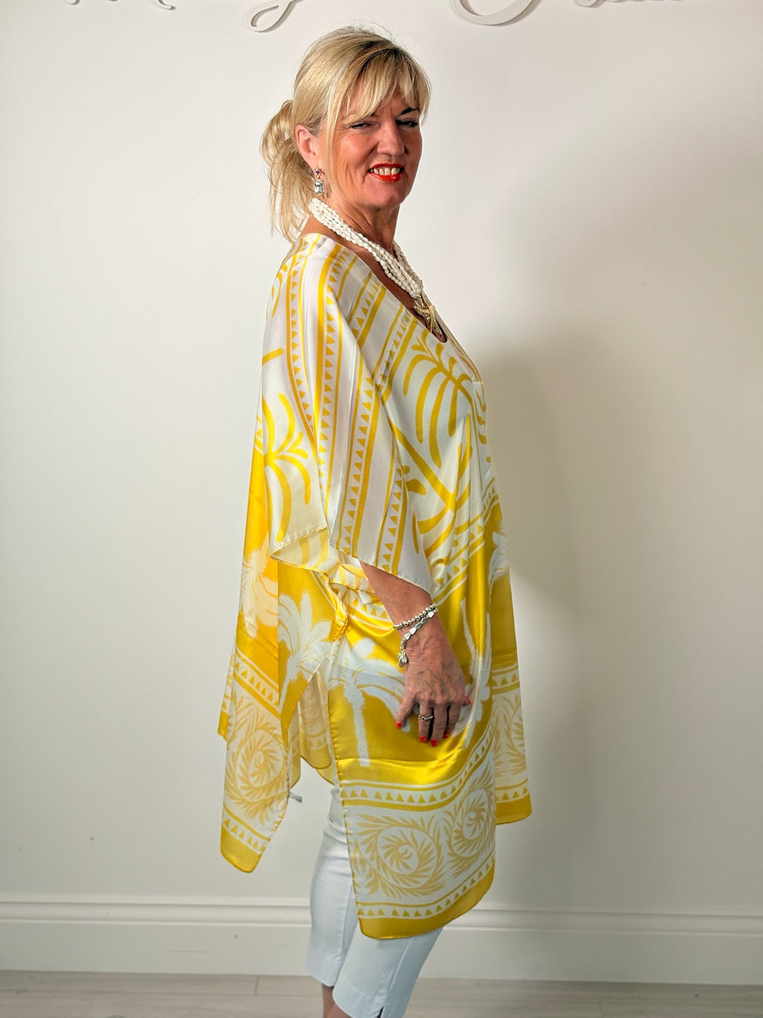 Silk-Blend Tropical Print Kaftan | Sunshine Yellow