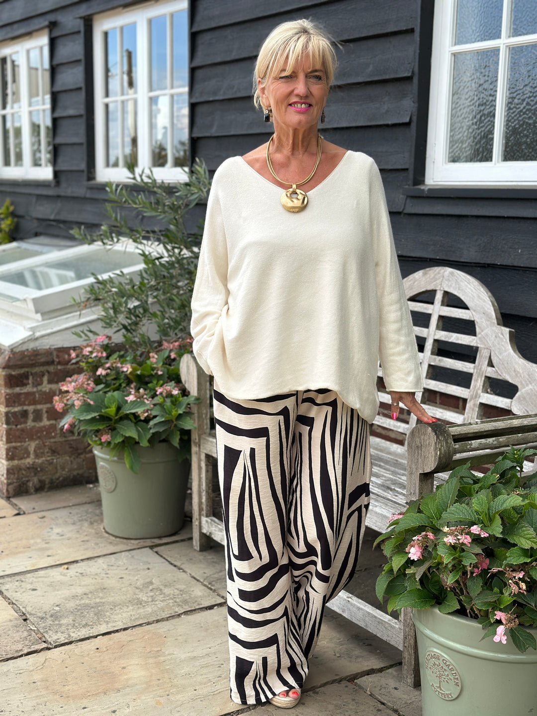 Abstract Print Wide Leg Trousers | Black