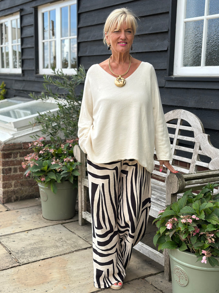 Abstract Print Wide Leg Trousers | Black