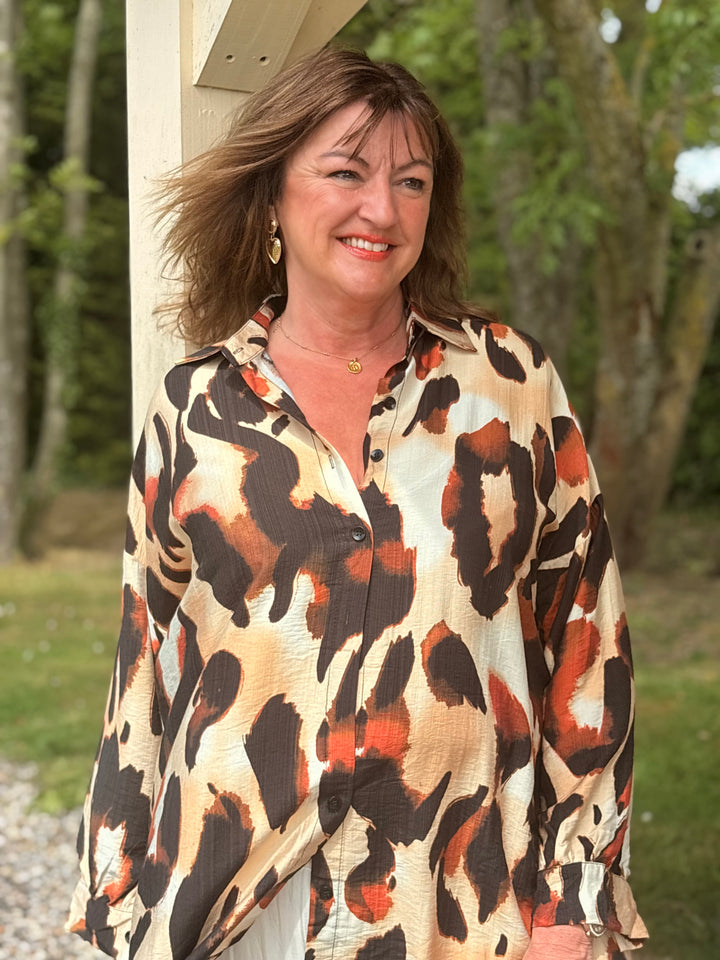 Animal Print Floaty Shirt | Beige