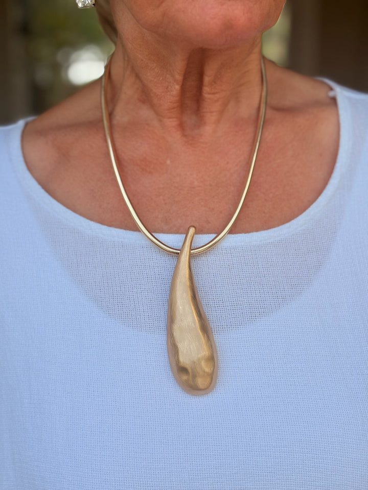 Large Tear Drop Pendant Necklace | Gold