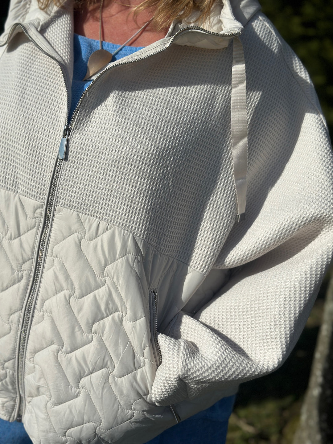 Textured Quilted Zip Jacket | Cream