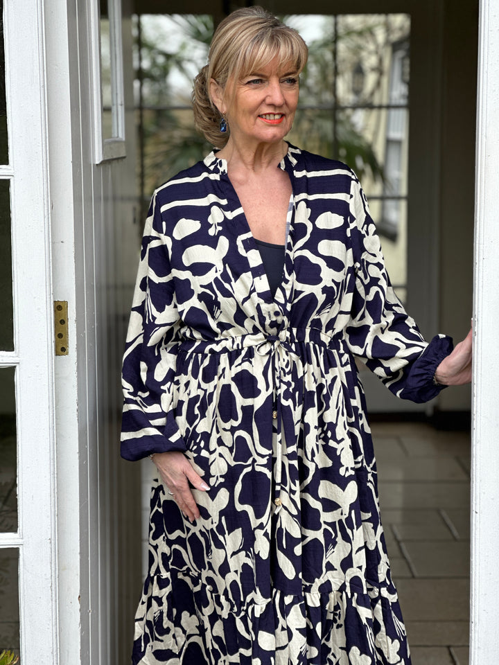 Pattern Drawstring Maxi Dress | Navy - Mandy's Heaven 