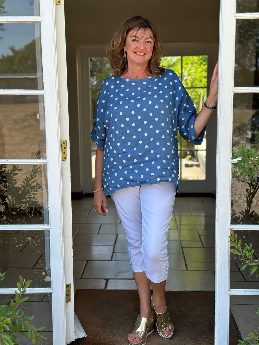 Linen Polka Dot Top | Denim & White