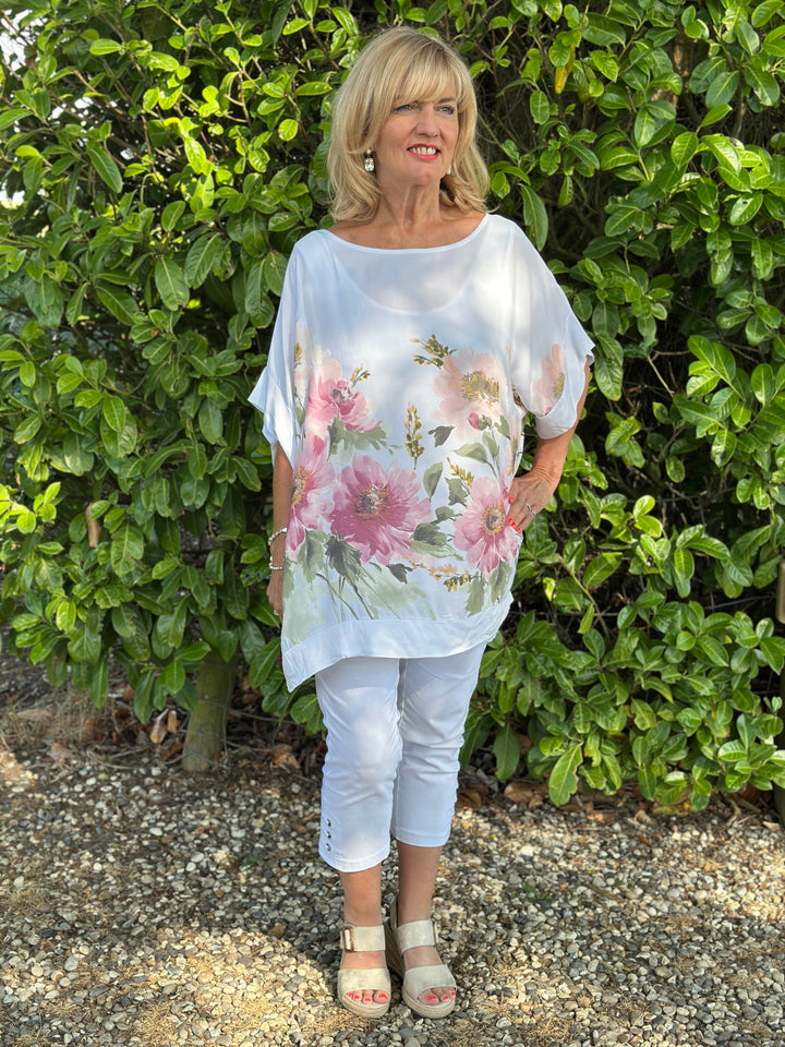 Floral Soft Ovesized Top | White
