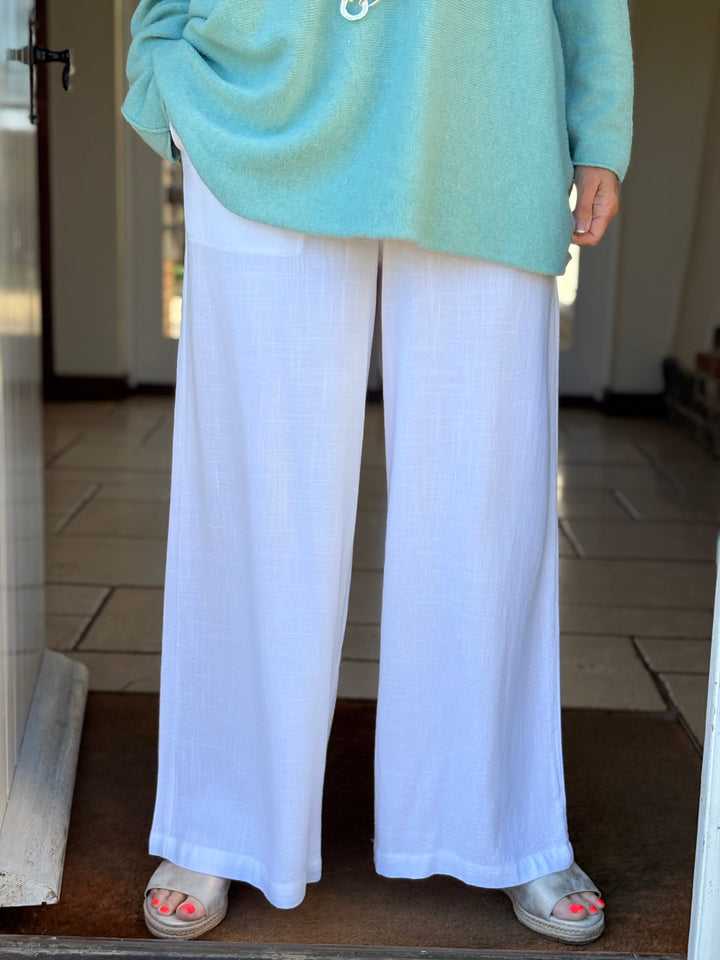 Linen-Blend Trousers | White