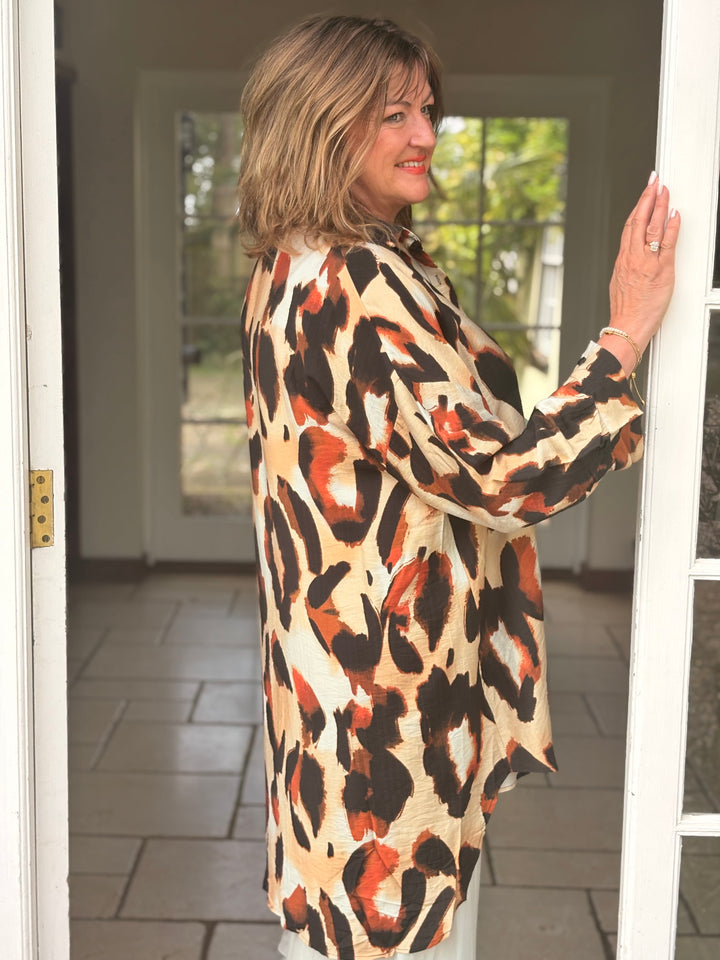 Animal Print Floaty Shirt | Beige