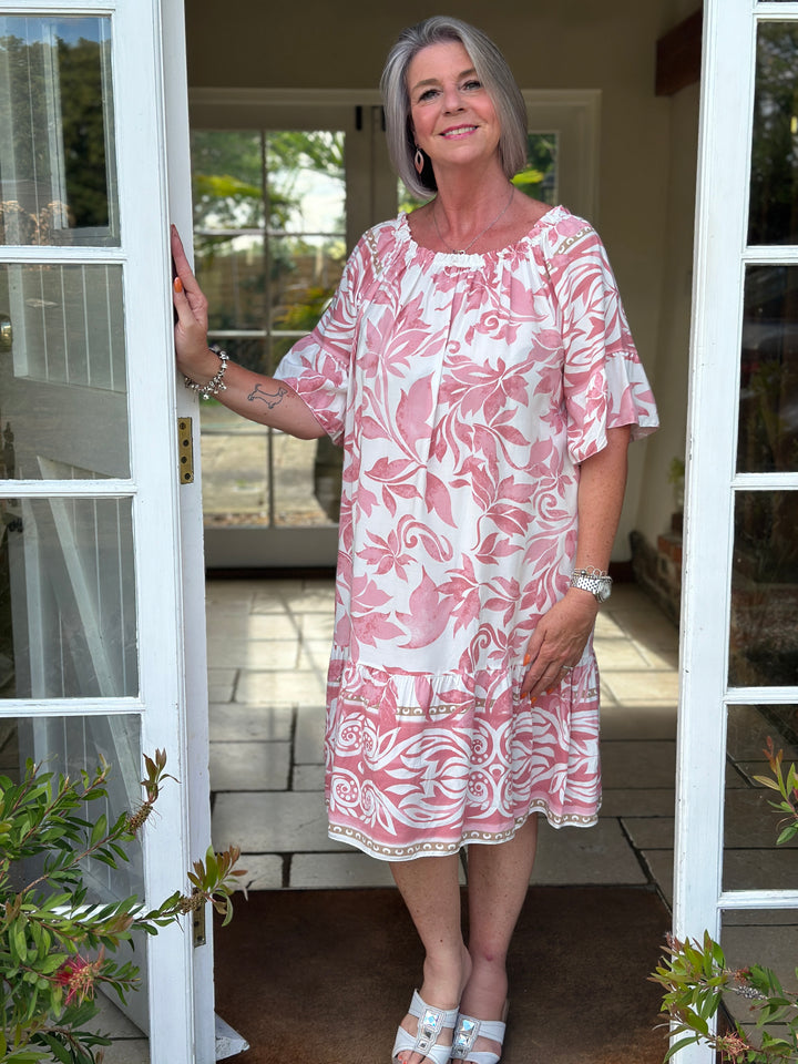 Bardot Swirl & Leaf Print Dress | Dusky Pink