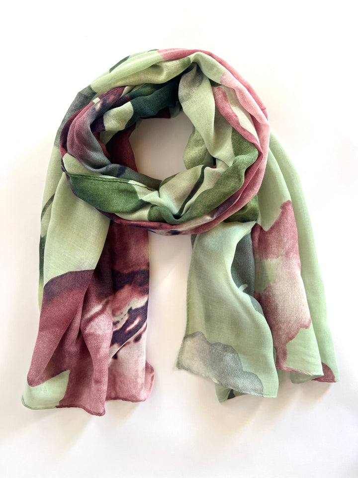 Watercolour Floral Scarf - Olive Green