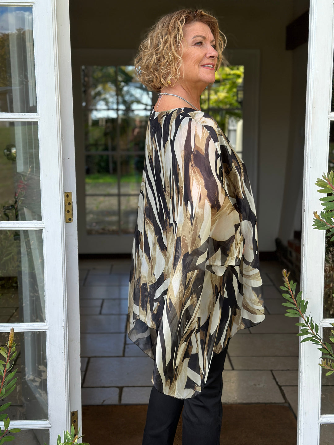 Mia Brushstroke Silk Blouse | Black