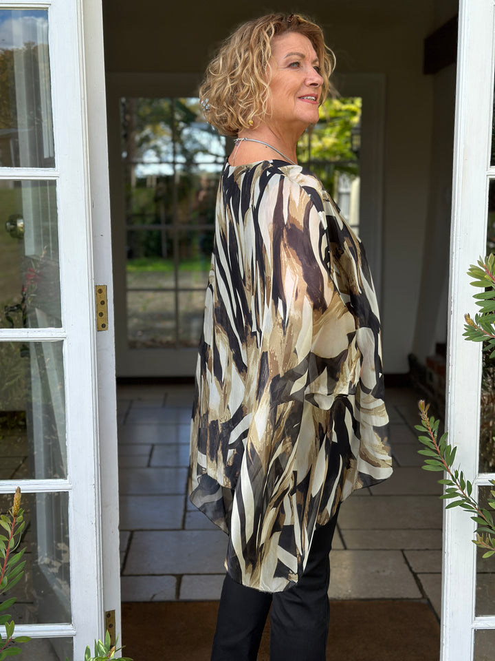 Mia Brushstroke Silk Blouse | Black