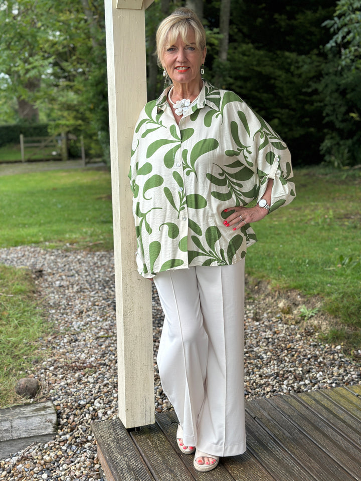 Abstract Leaf Motif Shirt | Khaki