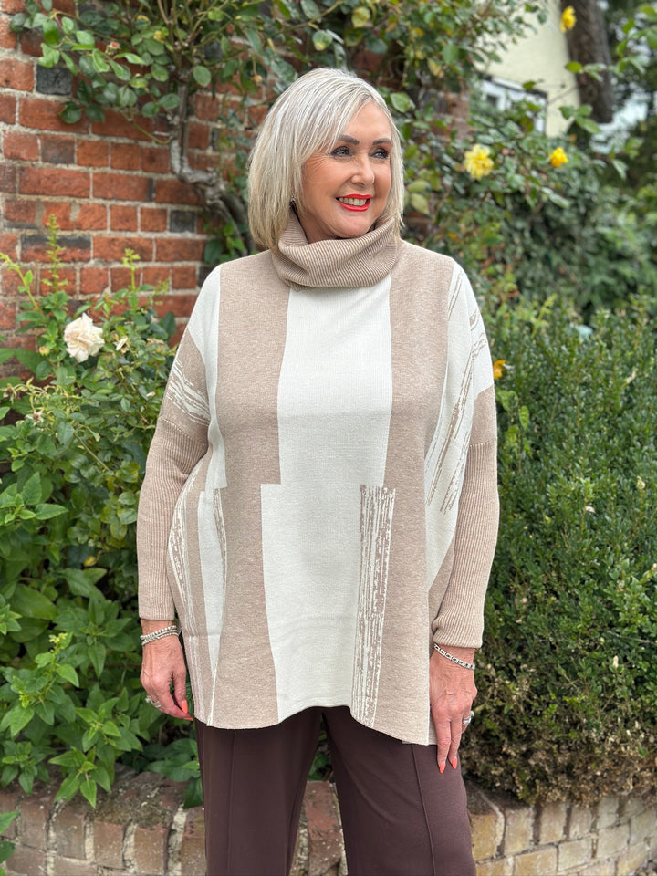 Roll Neck Abstract jumper | Beige