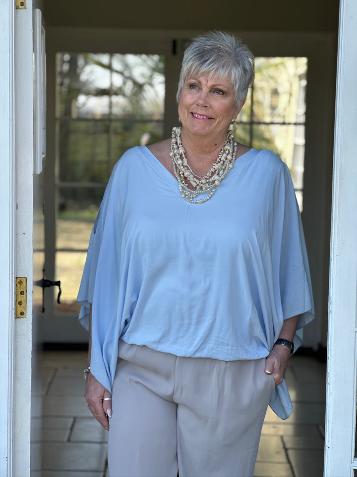 Floaty Cold Shoulder Blouse | Soft Blue