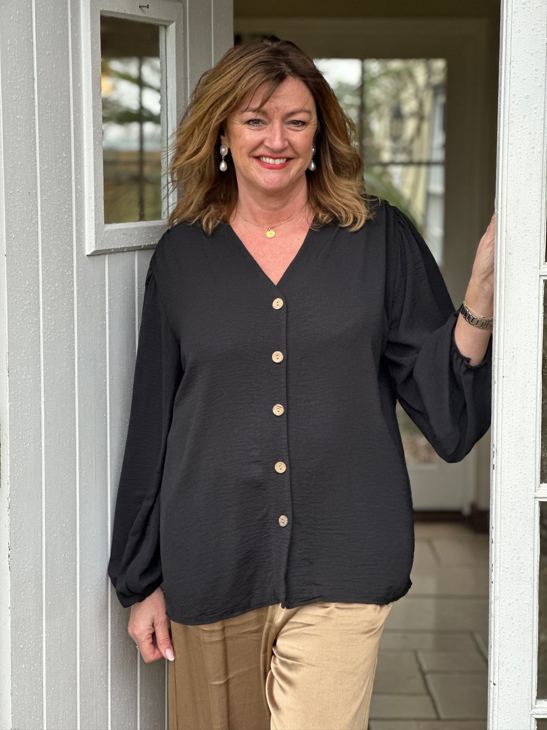 Button Detail Blouse | Black - Mandy's Heaven 