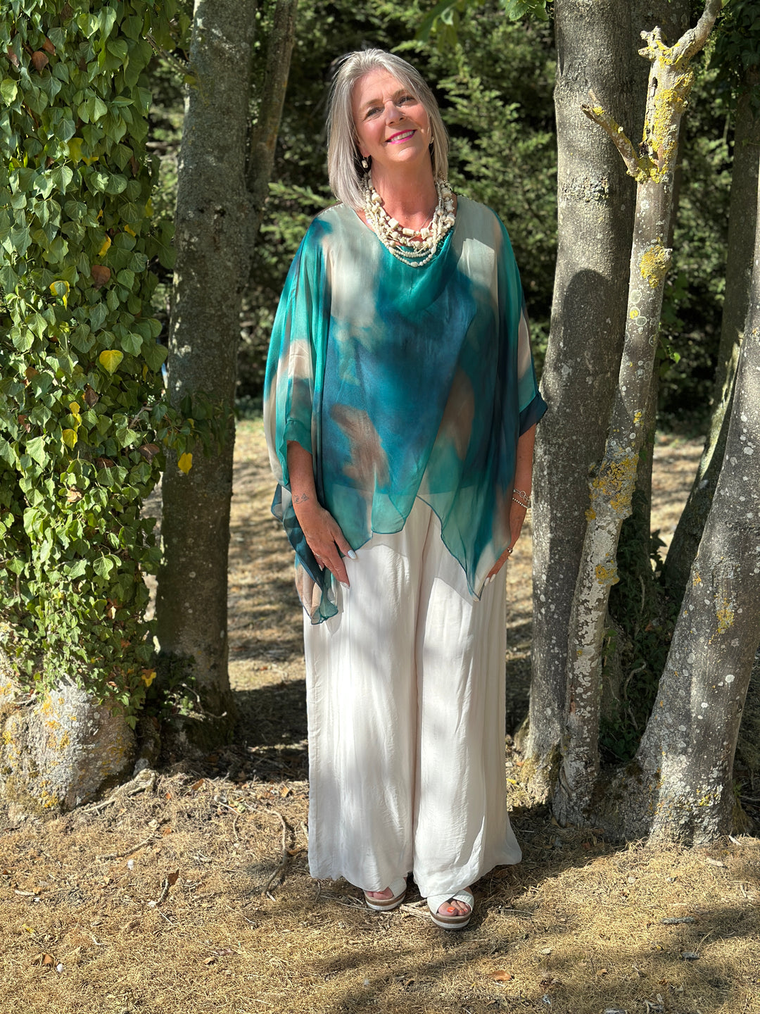 Mia Watercolour Silk Blouse | Aqua