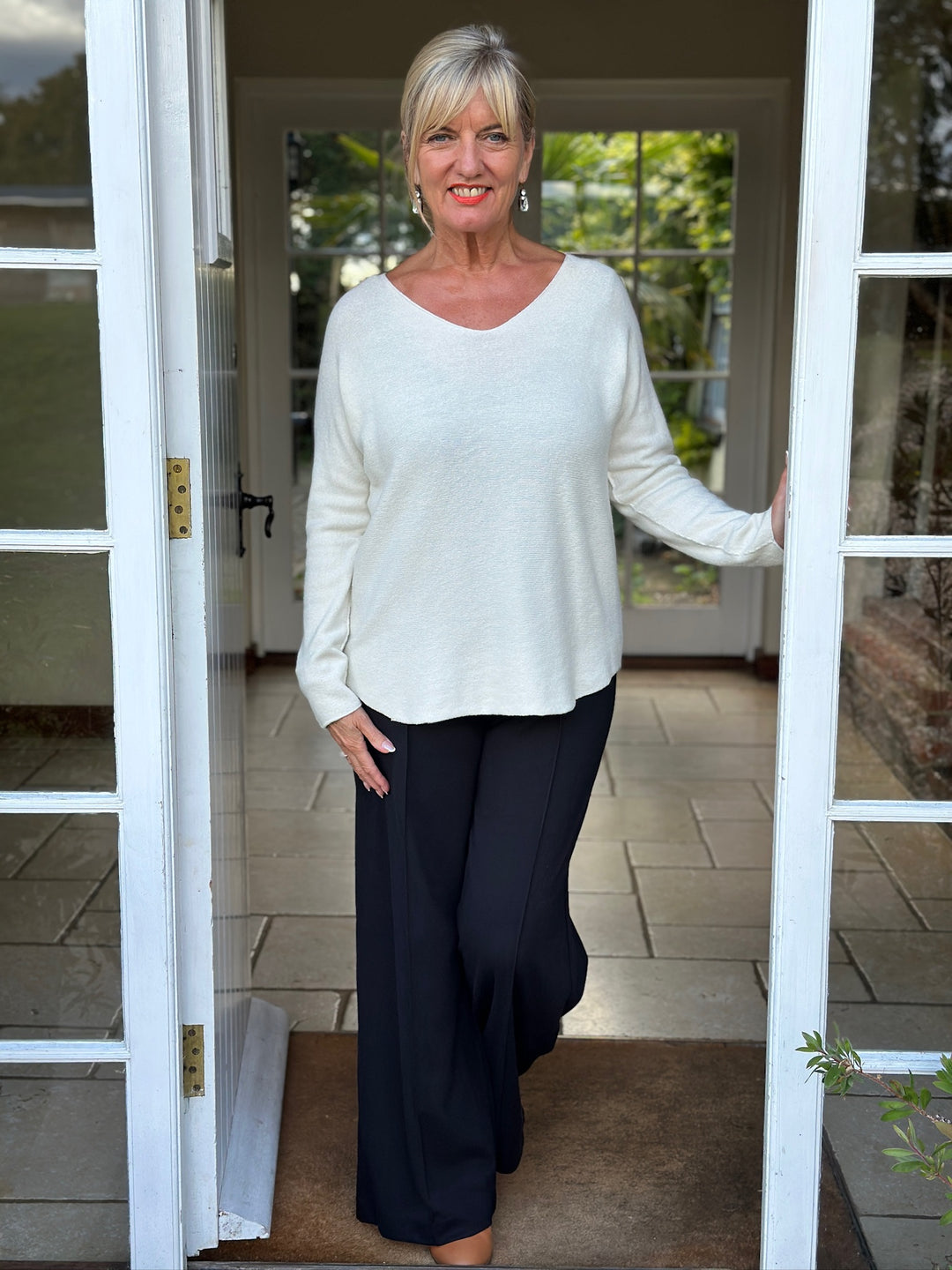 Petite V-Neck Knitted Jumper | Cream