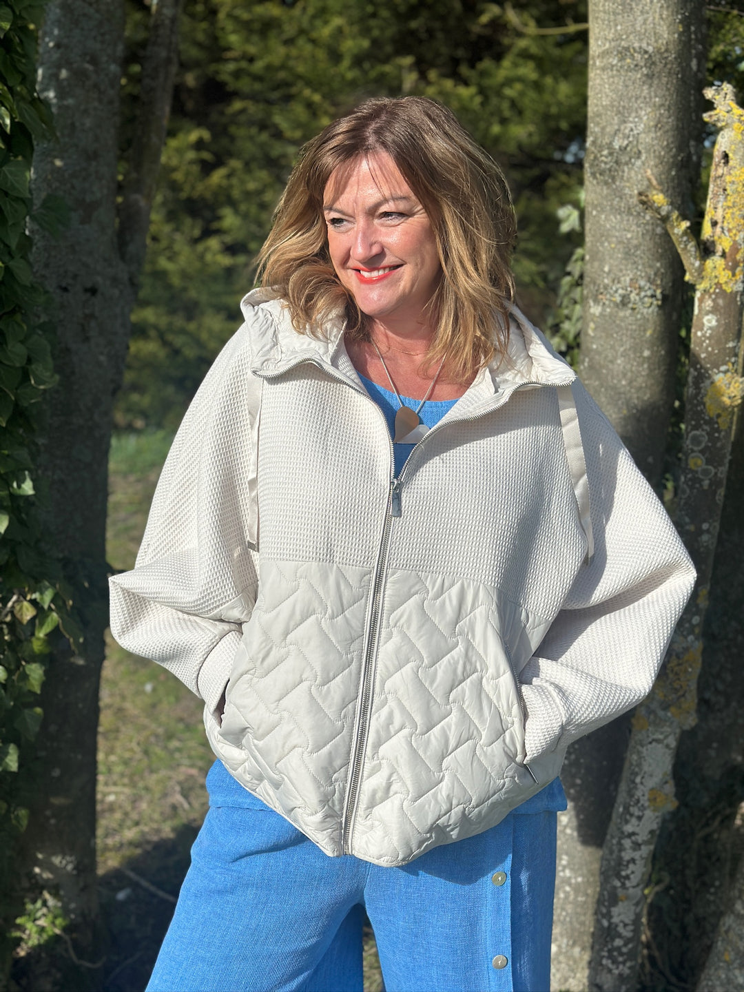 Textured Quilted Zip Jacket | Cream