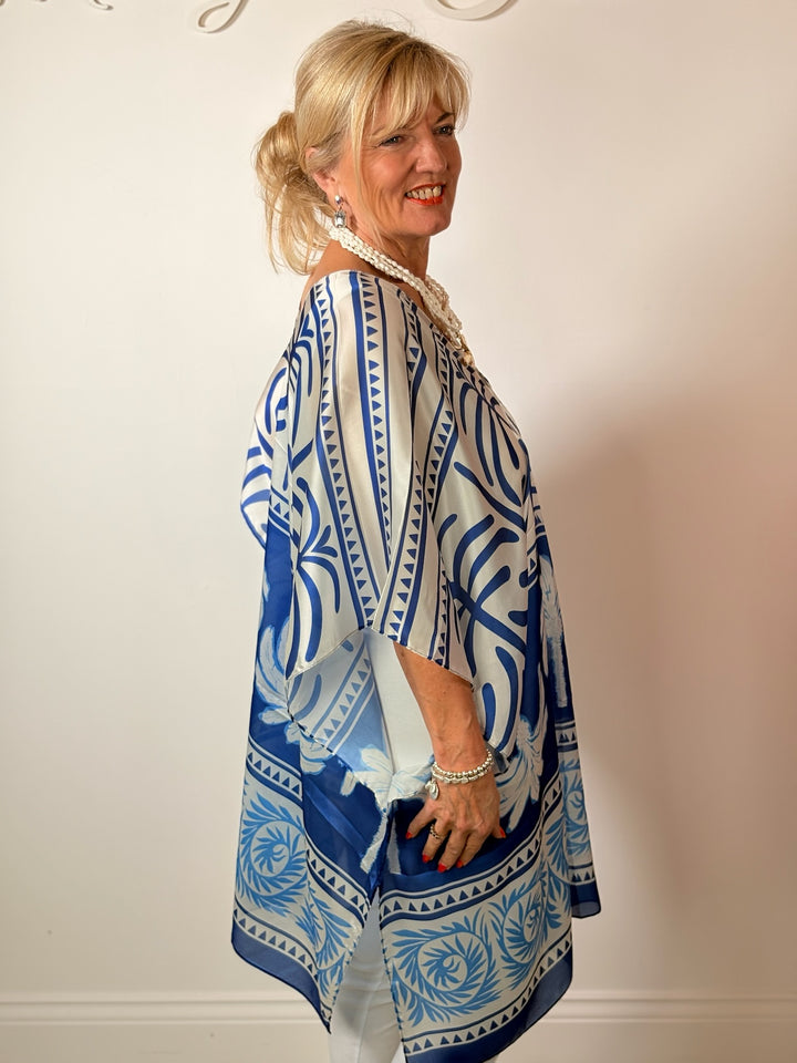 Silk-Blend Tropical Print Kaftan | Royal Blue